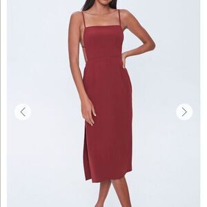 Wine colored slip dress with open back